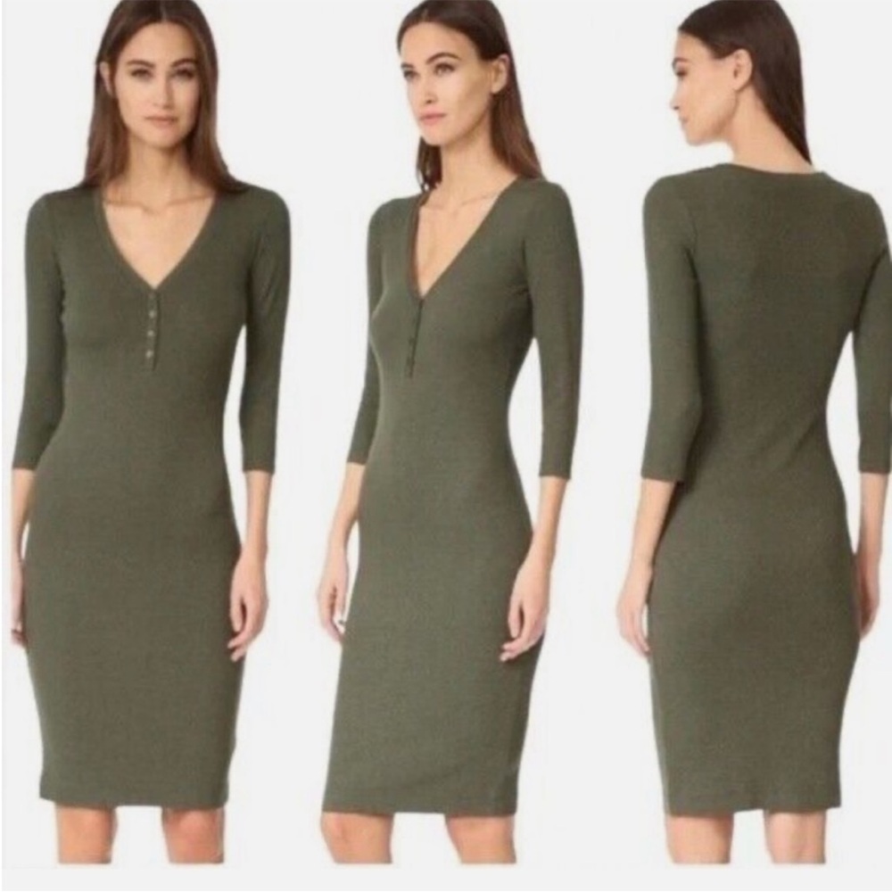 L’agence Aurora weathered olive henley cable knit Vneck dress XS Tall